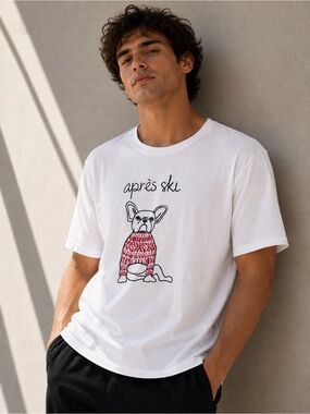 French Connection Après Ski Bulldog Graphic Tee White L